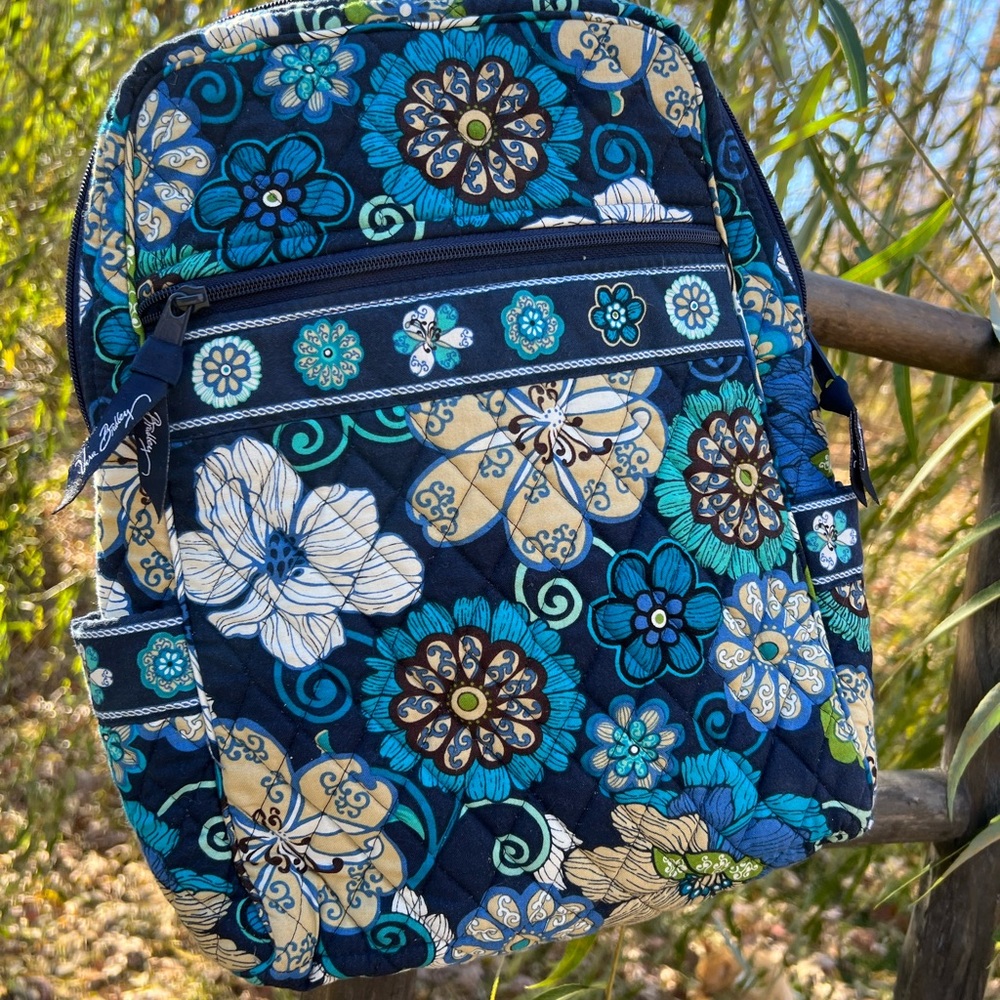 Vera Bradley Retired Mod Floral Blue and Teal Floral Quilted Backpack